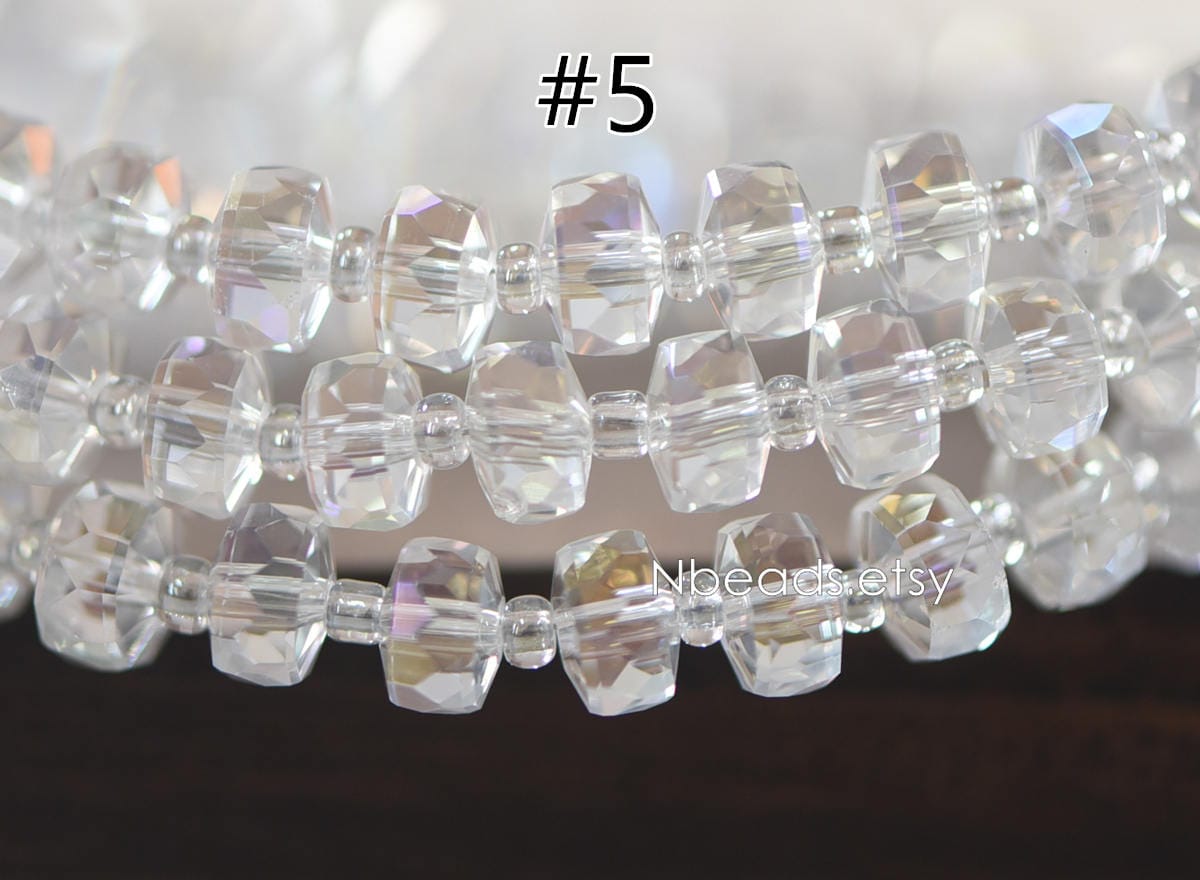 Faceted Crystal Rondelle Beads 8x5mm, Sparkly Glass Spacer Beads 5 Colors -(TS-88)/ 100 beads